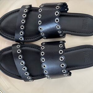 PAIGE Black Sandals with Silver Eyelets